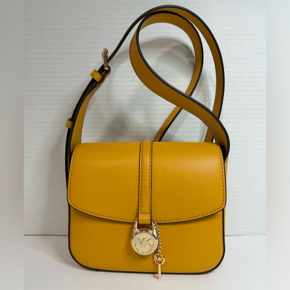 Michael Kors Lyra Small Leather Flap Crossbody Golden Rod NEW